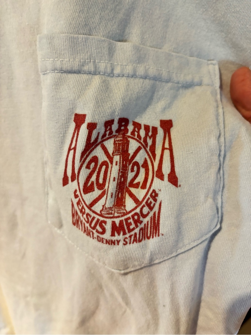 Vintage Alabama Colors Light Blue Short Sleeve Pocket Tee with Red Pocket - Picture 4 of 4